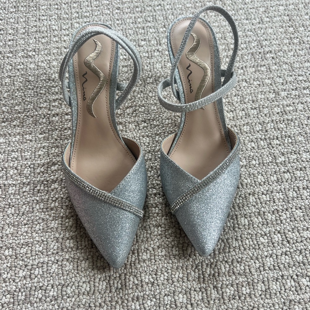 NINA Glitter Crystal Strap Slingback D'Orsay Heels Women's Shoes